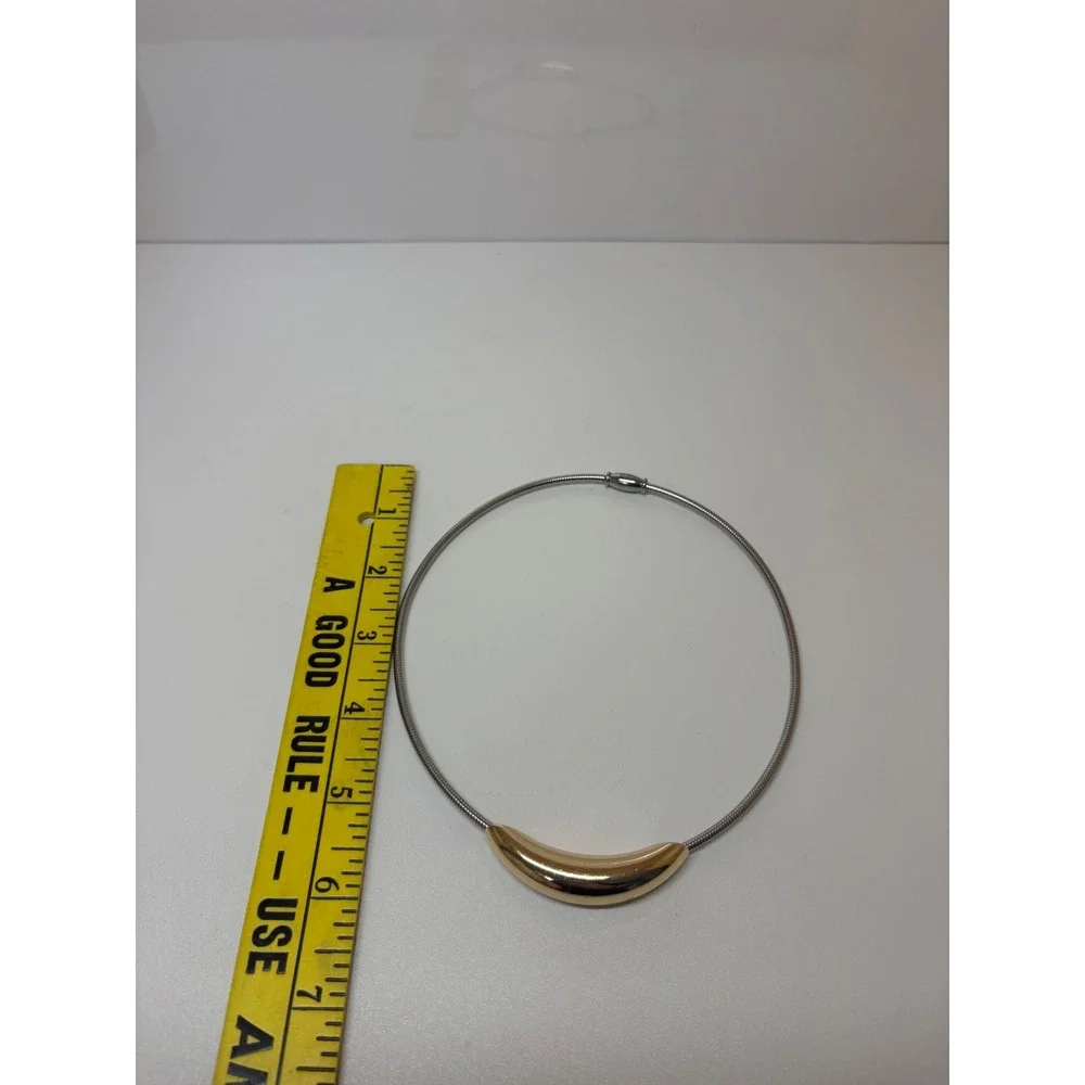 Vintage Two Tone Gold Silver Magnetic Snake Chain Crescent Slider Necklace